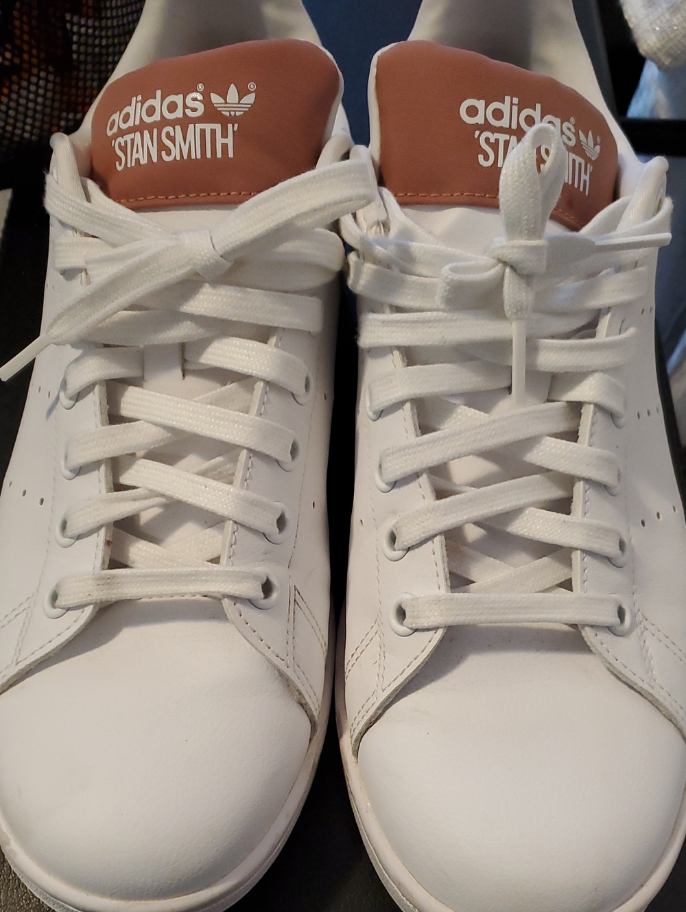 adidas White Sneakers with Brown Tongue Accent